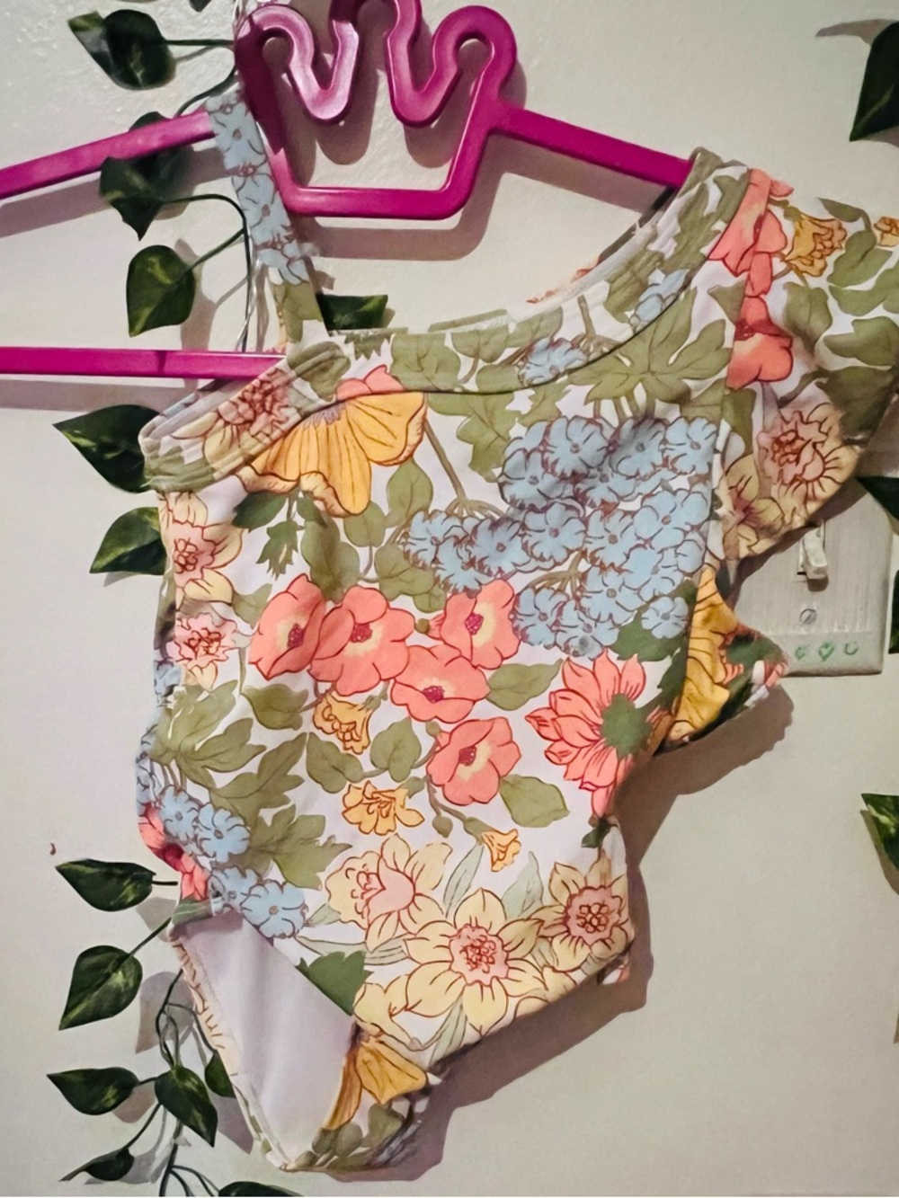 Janie and Jack Floral Cold-Shoulder Bodysuit in Pink, Blue, Yellow, Green